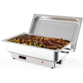 Electric Chafing Dish Buffet Set, 9QT Buffet Servers and Warmers Stainless Steel Chafing Dish, Commercial Food Warmer with Temperature Control Display for Parties, Catering, Festivals