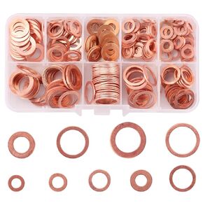 Kinstecks 200PCS Copper Washer Assortment Set Copper Metric Sealing Washers Copper Flat Washer Gasket-M5 M6 M8 M10 M12 M14