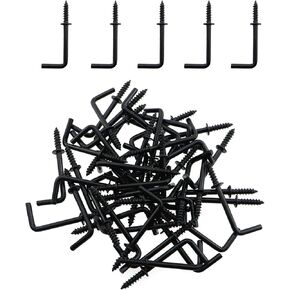 50PCS 37mm Length Black Right Angle Medallion L Shaped Hook Screw Metal Bent Hook Right Angle Hook Screw for Hanging Jewellery Decorative Plant Cup