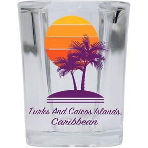 Turks And Caicos Islands Caribbean Souvenir 2 Ounce Square Shot Glass Palm Design