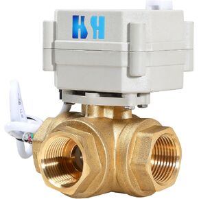 3/4" DN15 3 Way 12VDC CR5-01 NPT Brass L Port Position Feedback Reverse Polarity On/Off Electrical Motorized Ball Valve