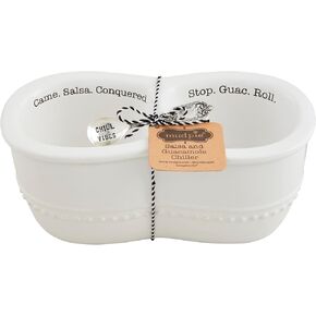 Mud Pie dish 3 3/4" x 8 spoon 5 1/2" Circa Salsa Guac Chiller, White