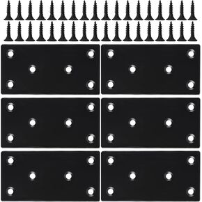 6PCS Mending Plates for Wood, 3.11 x 1.57 inch Black Flat Mending Plate Stainless Steel Straight Mending Joining Plates Metal Bracket with Holes Fixing Joining Plate for Wood Furniture
