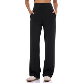 Ukaste Women's Petite Wide Leg Yoga Pants 26"/ 28"/ 30" - High Waisted Stretch Casual Lounge Pant with Pockets