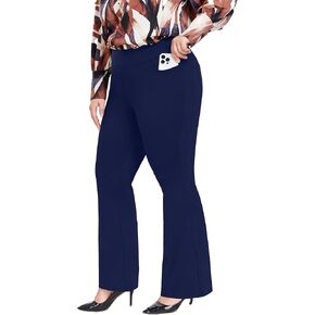 FOREYOND Womens Plus Size Yoga Pants High Waisted Stretch Casual Pants Bootcut Flared Tummy Control with Front & Back Pockets