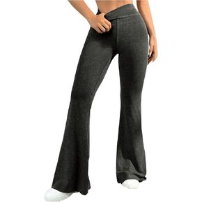 Women's High Waisted Skinny Yoga Flare Pants Casual Workout Long Bell Bottoms Trousers with Pockets
