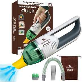 Duck Compact Cordless Vacuum by Horsepower, Ultra-Powerful, Strong Suction, AS-SEEN-ON-TV, Easy To Store, Rechargeable. Home, Auto, Pet Hair, Fits In Tiny Crevices, Includes Hose, Crevice Tool & Brush