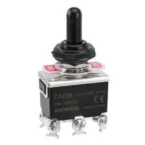 Baomain Toggle Switch C523B DPDT NO-Off-ON 3 Position 250V AC 15A 6 Screw terminals with Rainproof Cover (1PCS)