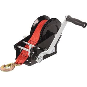 Boat Trailer Winch 3500lbs Hand Winch Heavy Duty Hook with 10m/32ft Red Strap Hand Crank Ratchet Winch and Ratio 4:1/8:1 Gear 2 Speed Switchable 2 Way for Boat Trailer Marine Truck ATV