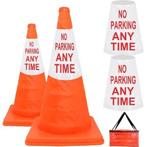 حذر مخروط قابلة للطي (28 بوصة) مع عدم وجود موقف للسيارات في أي وقت - مخروط مرور عاكس للسلامة العاكس لوقوف السيارات والممرات والطرق والمرائب والأحداث in Kuwait