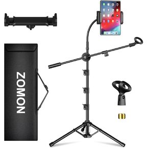 Mic Stand,6 In 1 Microphone Stand Floor Boom Mic Stand, Support Boom Gooseneck Mic Clips Tablet Phone Holder Any Combination With Mic Stand Bag