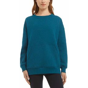 Danskin Women's Oversized Crewneck Pullover Sweatshirt with Pocket (Large, Teak Teal Heather)
