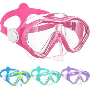 Kids Swim Goggles Snorkel Diving Mask for Boys Girls Ages 7-16, Two-Color Anti-Fog Swimming Goggles with Nose Cover (1PCS Pure Pink)