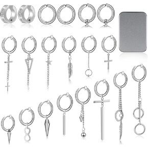 ONESING 20 Pcs Clip On Earrings for Men Magnetic Earrings for Men Dangle Earring Hoop Sterling Earrings Men Stainless Steel Non Pierced Magnetic Earring Fake Earrings Piercings Silver