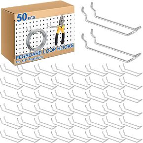 Tandefio 50 Pcs Double Arm Pegboard Hooks Heavy Duty Pegboard Hooks 4.52" Fit 1/4 Pegboard Hole Loop Peg Board Wall Pegs Shelf Hooks for Shelves for Retail Stores Craft Room Garage Workbench