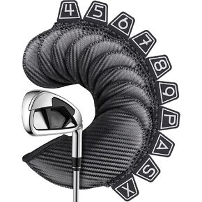 Iron Golf Head Club Set,10pcs Golf Iron Covers, Black Leather Headcover Wedge Covers for Callaway Taylormade Ping Cobra RH and LH Etc