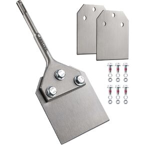 SDS Plus Floor Scraper with 2pcs Replaceable Blades, Firecore 4 Inch wide Thinset Removal Chisel Bits for SDS Plus Rotary Hammer Drill Power Tool, Flat Steel Shovel Tile Ceramic Vinyl Adhesive Remover