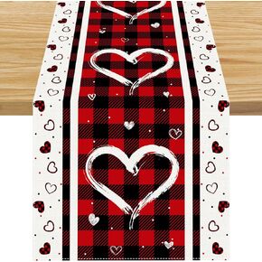Linen Love Hearts Valentine's Day Table Runner 13 x 72 Inch Wedding Seasonal Holiday Anniversary Decorations and Supplies for Home Kitchen Dining Room Table