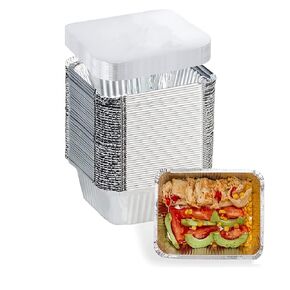 Small Aluminum Pans with Lids -(5"×4"×1.8") 1 LB Capacity Tin Foil Food Containers with Lids - 40 Pans and 40 Lids - for Cooking, Baking, Meal Prep