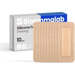 Large Waterproof Bandages 2"X5" Silicone Foam Dressing for Sensitive Skin Wound Care, Adhesive Cohesive Pad with Border for First Aid, Post Surgical and Trauma Care, Sore, Burn, Pressure, Scar Healing
