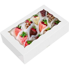 HONGFAPK 30Pcs 8 x 5 x 2 Inches Cookies Boxes Bakery Boexes with Window Snack Boxes Doughnut Boxes Muffins, Strawberries Boxes and Pastry Boxes are Suitable for Birthday Parties and Family Potluck