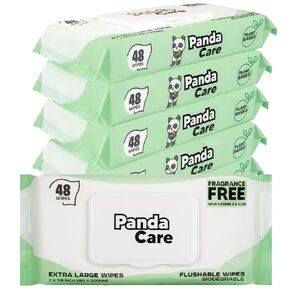 Flushable Wipes - Extra Large Wet Wipes | Water Wipes For Adults & Kids | Unscented, Plant-Based, Plastic Free, Vitamin-E & Aloe Vera, Septic & Sewer Safe (6 Pack, 288 Wipes)