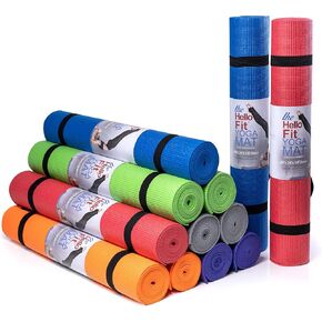 Hello Fit 12 Pack Yoga Mat With Carrying Strap, 68" x 24" Non Slip Exercise Mat, 4mm Thick Gym Mat, Bulk Non Toxic Yoga Mats for Home Workout and Studios, Assorted