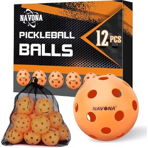 Navona 12 Pack Premium 26-Holes Orange Indoor Pickleball Balls, Meet USAPA Official Requirement, Perfectly Balanced, High Bounce True Flight, Durable Indoor Pickleball Set