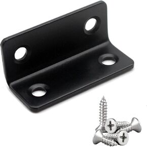 10 PCS Blcak L Bracket, with 40 PCS Screws,Heavy Duty Corner Brace, Polished Silver Stainless Steel Braces for 90° Right Angle Corner Bracket for Wood Furniture Frame Fence(2.4in)