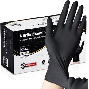 Schneider Nitrile Exam Gloves -S，200-ct Box,Black Disposable Gloves Latex-Free, Powder-Free, Food Safe, Medical Gloves for Cooking, Cleaning, Examination