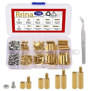 196Pcs ​Male Female Hex Brass Spacer Standoff Screw Nut Threaded Pillar Assortment Kit (M3)