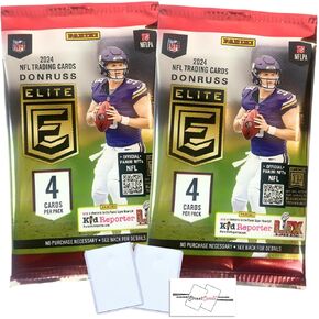 2 Pack LOT of 2024 Panini Donruss Elite Football NFL Blaster Value Packs with 4 Trading Cards + 2 Toploaders + StreetCards Magnet! (8 Total Cards)