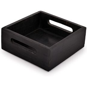 EDHAS Napkin Holders Black Mango Wood for Table Dinner Square Cocktail Napkin Holder Basket Bar Party Paper Napkin Holder (7.5" X 7.5" X 2.75")