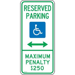 Accuform FRA207RA Engineer-Grade Reflective Aluminum Handicapped Parking Sign (North Carolina), Legend "RESERVED PARKING (DOUBLE ARROW) MAXIMUM PENALTY $250" with Graphic, 26" Length x 12" Width x 0.080" Thickness, Green/Blue on White