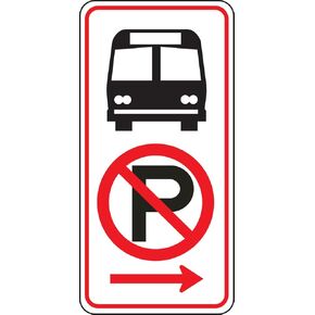 Accuform FRP421RA Engineer-Grade Reflective Aluminum Parking Sign (MUTCD R7-107a), Legend "(Bus Stop/NO Parking/Arrow Right Symbols)", 24" Length x 12" Width x 0.080" Thickness, Red/Black on White