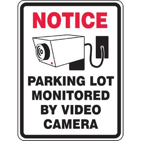 Accuform FRP911RA Engineer-Grade Reflective Aluminum Facility Traffic Sign, Legend "NOTICE PARKING LOT MONITORED BY VIDEO CAMERA" with Graphic, 24" Length x 18" Width x 0.080" Thickness, Red/Black on White