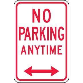 Accuform FRP717RA Engineer-Grade Reflective Aluminum Parking Sign, Legend "NO Parking Anytime (Double Arrow)", 18" x 12", Red on White