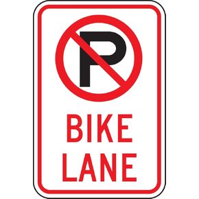 Accuform FRR695RA Engineer-Grade Reflective Aluminum Parking Sign (MUTCD R7-9a), Legend "(NO Parking) Bike Lane", 18" Length x 12" Width x 0.080" Thickness, Red/Black on White