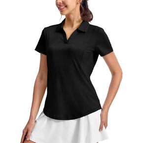 Rdruko Women's Golf Polo Shirts Short Sleeve V Neck Collared Tennis Shirts Dry Fit