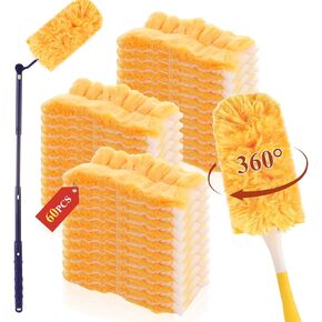 JMIATRY 60PCS Disposable Duster Refills for Swiffer Duster Refills 360 Degree Duster Pads Heavy Duty Duster Refill with Adjustable Handle Disposable Duster for Cleaning Home, Office