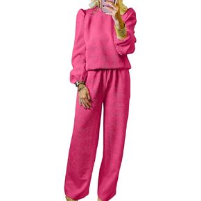 Women's 2024 Fall Two Piece Outfit Sweatsuit Casual Long Sleeve Pullover Tops and Drawstring Wide Leg