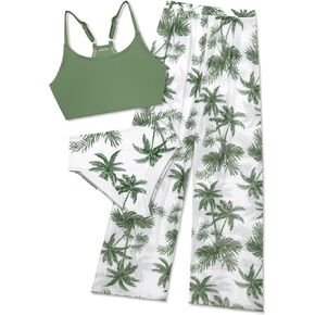 SHEKINI Girls 3 Piece Printed Swimsuit High Waist Bikini Set with Cover Up Pants