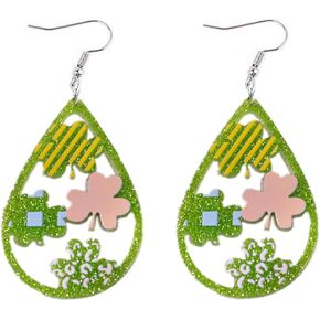 St.Patrick's Day Shamrock Dinosaur Drop Dangel Earrings Irish Acrylic Earrings Green Clover Good Luck Charm for Women Jewelry Gift Hat Cutie Animals Celebrate Creative