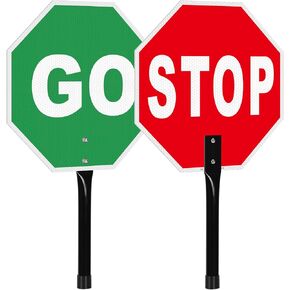 Stop Go Sign with Handle, 13"x13" Aluminum Handheld Stop Sign- Reflective Traffic Sign Double Sided- Crossing Guard Stop Sign- Fade Resistant/Waterproof Design, Easy to Mount - 1 Pack