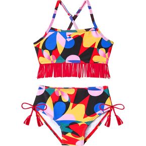 Girls Swimsuit, 3-7T Bikini Set with Tasseled Hem Quick Dry Two Piece Beach Girls' Swimwear