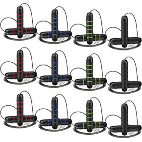 Junkin 12 Pieces Jump Ropes for Fitness with Ball Bearings Speed Jumping Rope Adjustable Skipping Rope with Foam Handles Exercise Jump Rope for Men Women Cardio Endurance Training