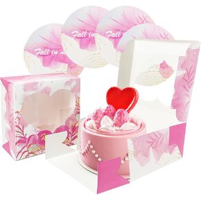 Bakepacker Valentine's Day 36pcs 10x10x5 Inches Pink Cake Boxes with Window 18-Packs, 10 Inch Cake Carrier (18 Cake Boxes +18 Cake Boards Included)
