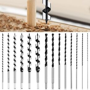 14 Pcs 12 Inch Extra Long Drill Bit Set for Wood 1/8"-1/2" Brad Point Drill Bits 1/4"-7/8" Auger Drill Bit Wood Drill Bit Set High Carbon Steel Hex Shank Auger Drill Bit for Hard Soft Wood