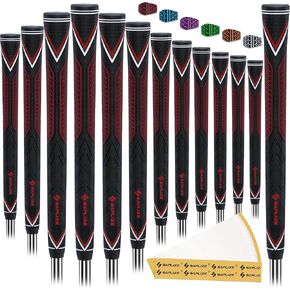 SAPLIZE High-performance Rubber Golf Grips 13 Pack, High Shock Absorption, Non-slip, 13 Grips with 15 Tapes, Standard Sizes, Dark Red