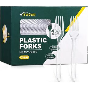 [400 Count] Heavy Duty Plastic Forks, Premium Disposable Clear Forks, Durable Plastic Cutlery for for Parties, Picnics, Big Event, Daily Use - Heat Resistant & BPA Free